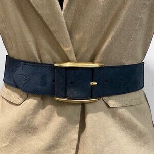 Karl Lagerfeld Suede belt Blue and Gold Statement Belt